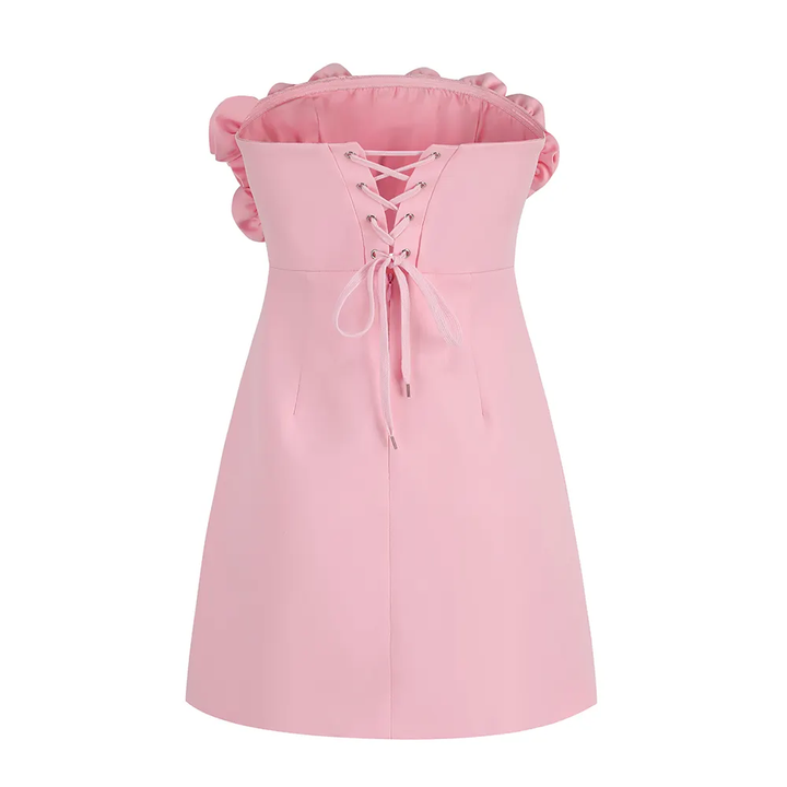Kali Pink Tube 3D Flower Corset Back Mini Dress
