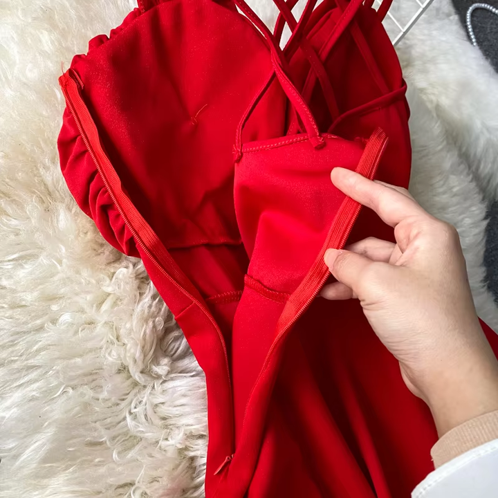 Teagan Red V-Neck Sleeveless Waist Cinched Mini Dress