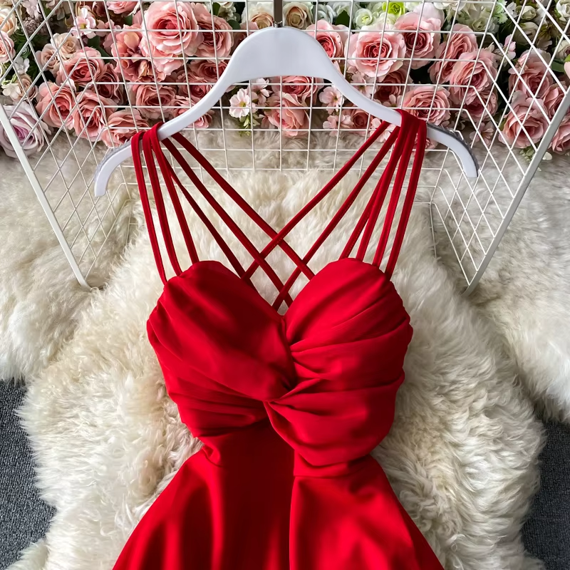 Teagan Red V-Neck Sleeveless Waist Cinched Mini Dress