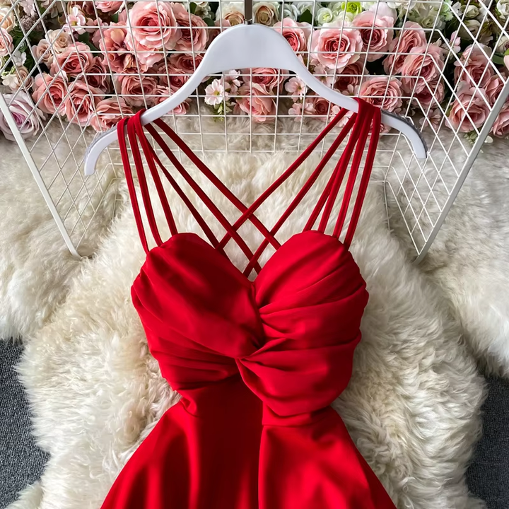 Teagan Red V-Neck Sleeveless Waist Cinched Mini Dress