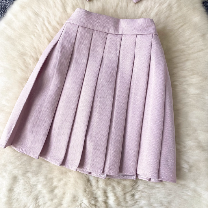 Wynter Lilac V-Neck Vest Top with Pleated Mini Skirt Set