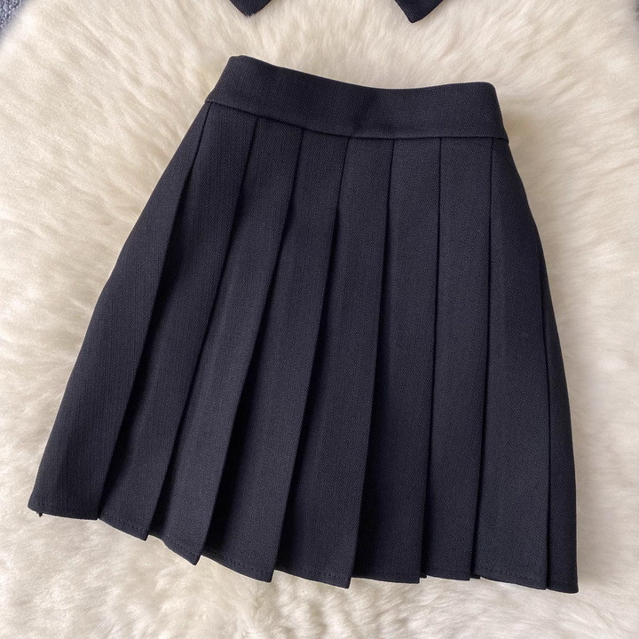 Wynter Black V-Neck Vest Top with Pleated Mini Skirt Set