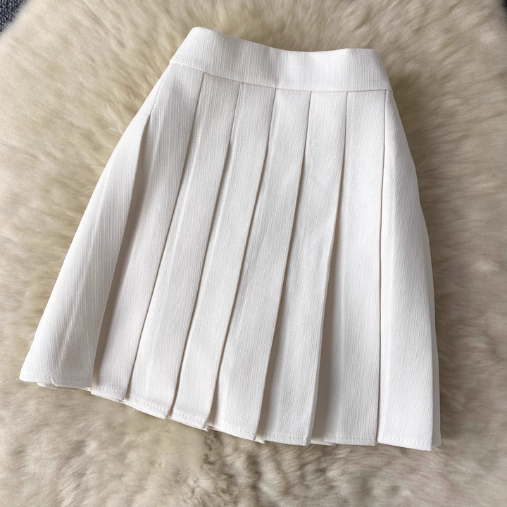 Wynter White V-Neck Vest Top with Pleated Mini Skirt Set