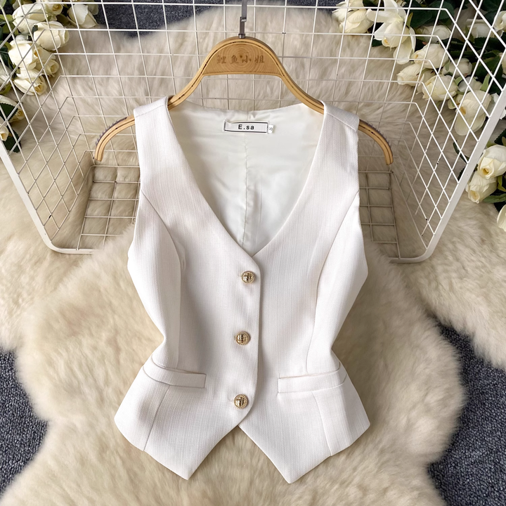 Wynter White V-Neck Vest Top with Pleated Mini Skirt Set