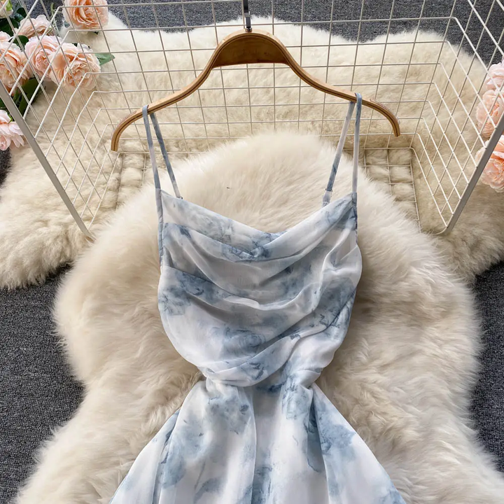 Annalise Blue Sleeveless Floral Print Smocked Back Midi Dress