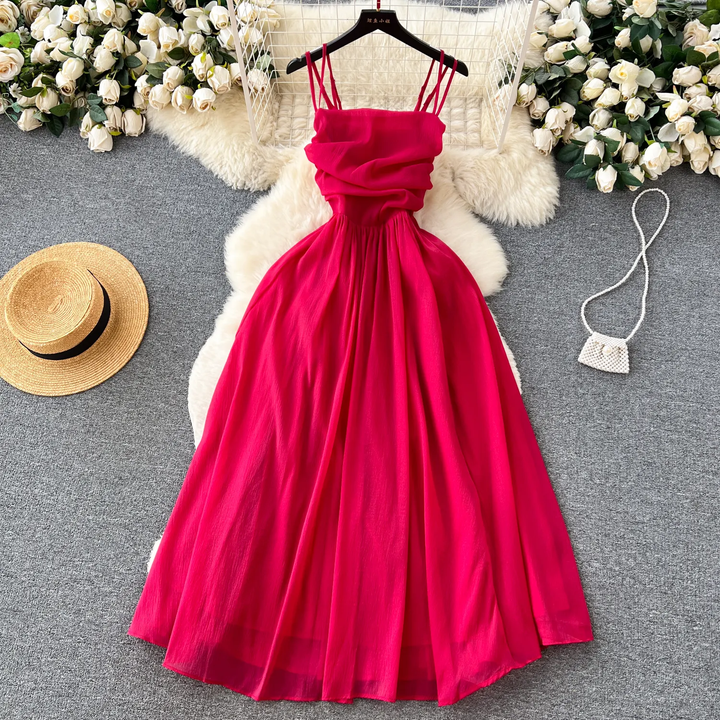 Daleyza Raspberry Pink Sleeveless Smocked Back Ruched Maxi Dress