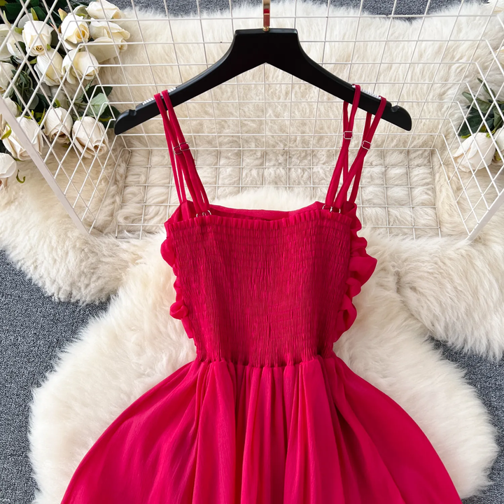 Daleyza Raspberry Pink Sleeveless Smocked Back Ruched Maxi Dress