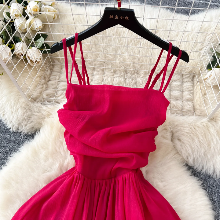 Daleyza Raspberry Pink Sleeveless Smocked Back Ruched Maxi Dress