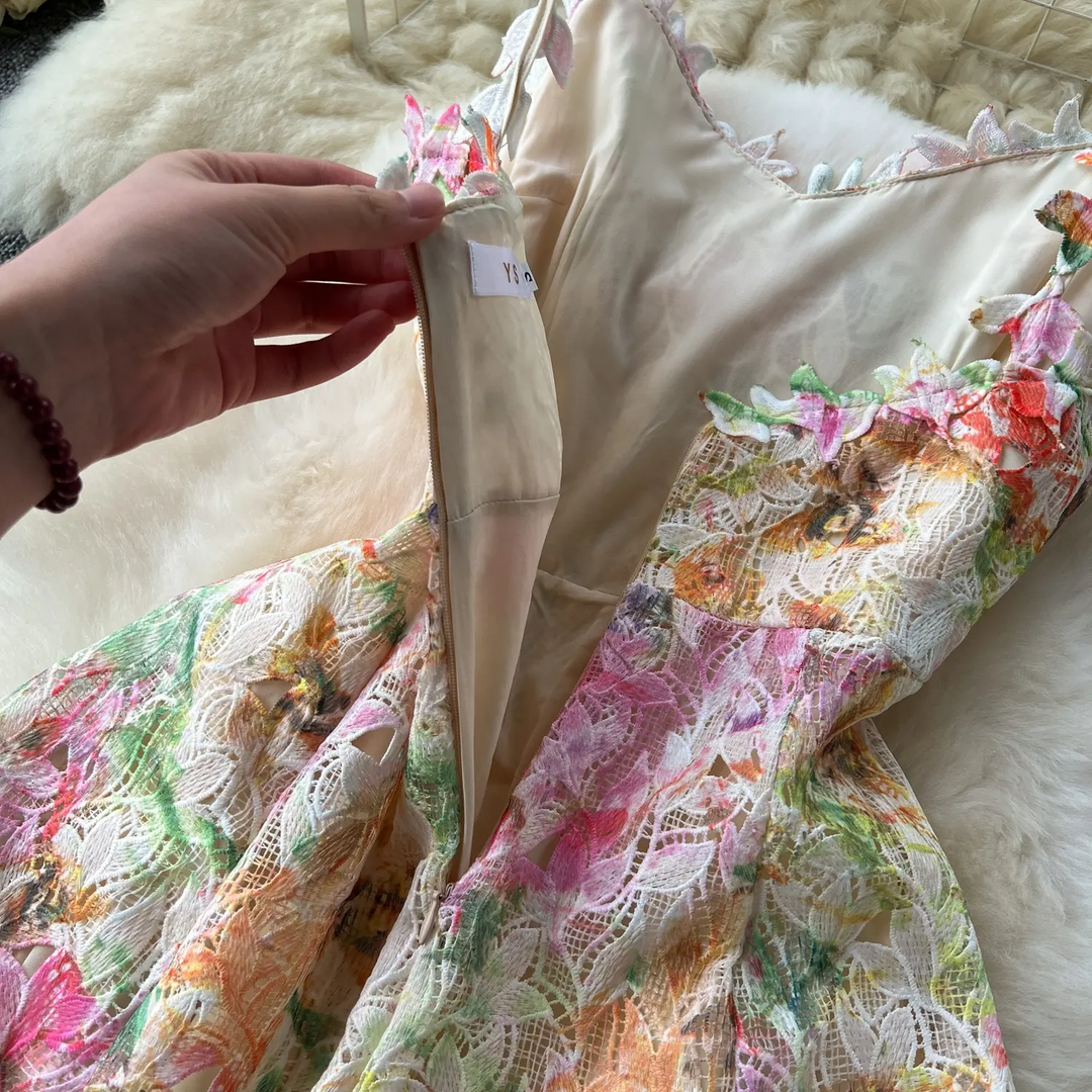 Bailey Multicolor V-Neck Flower Embroidered Maxi Dress