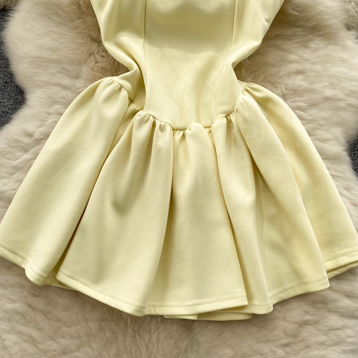 Felicity Pastel Yellow Sleeveless Pleated Mini Dress