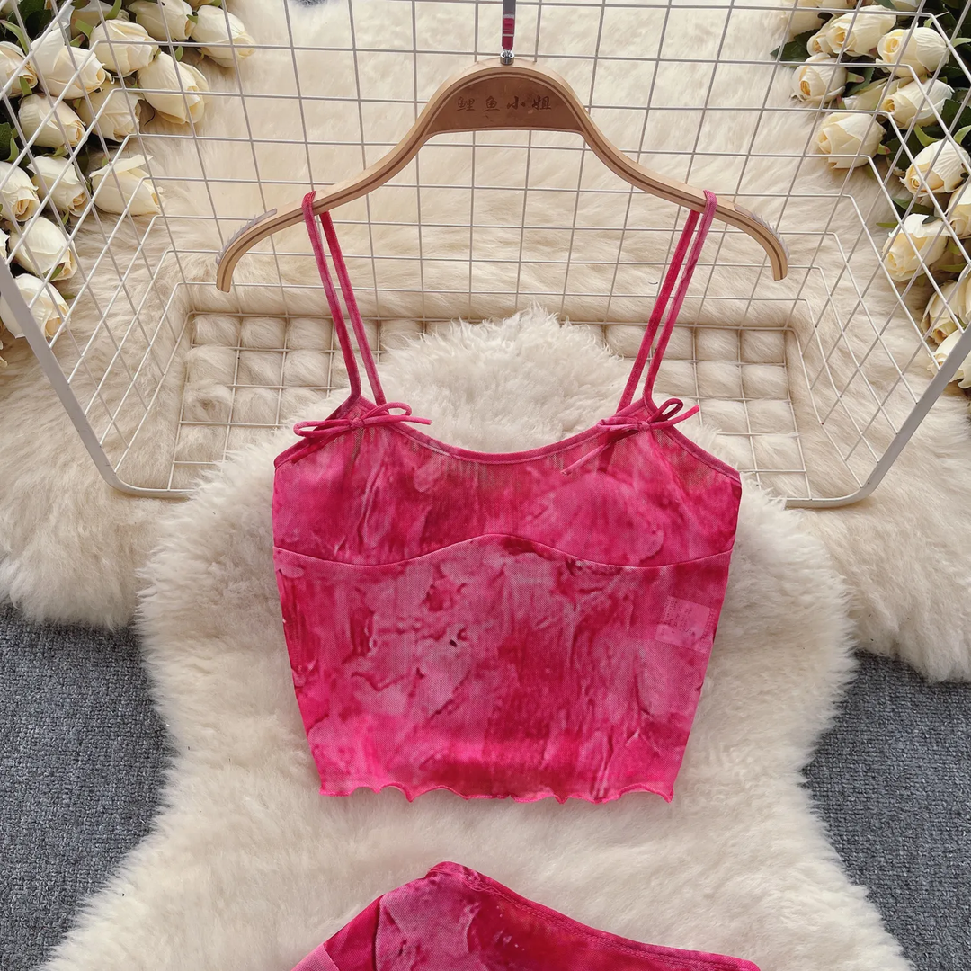 Maia Pink Tie Dye Sleeveless Top with Mini Skirt Set