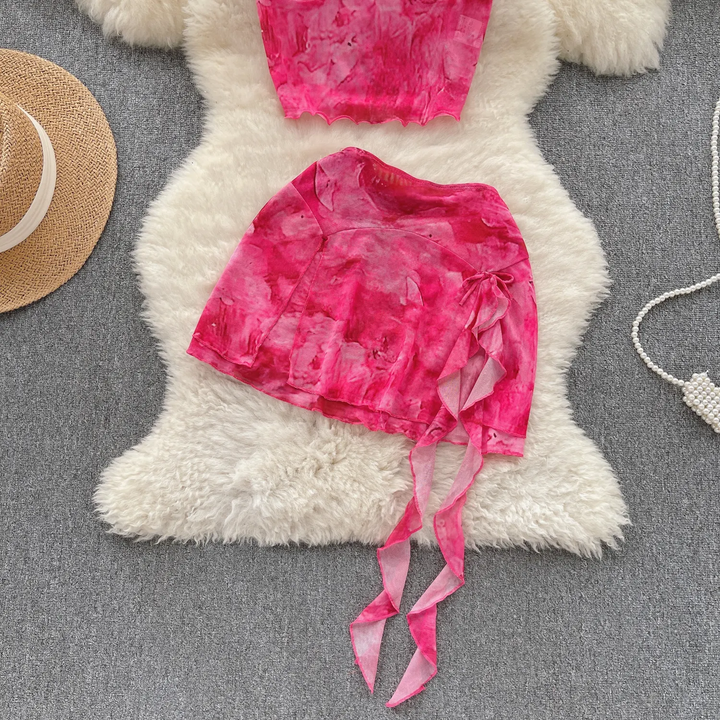 Maia Pink Tie Dye Sleeveless Top with Mini Skirt Set