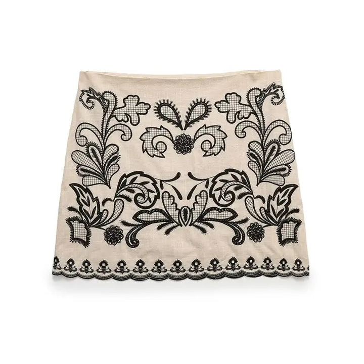 Quimpy Khaki Floral Embroidery Mini Skirt