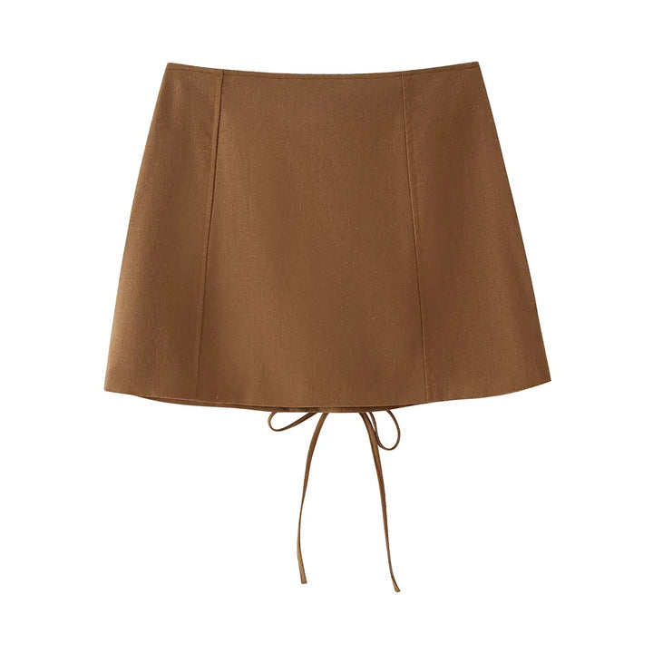 Nattie Wood Brown  Front Lace Up Mini Skirt