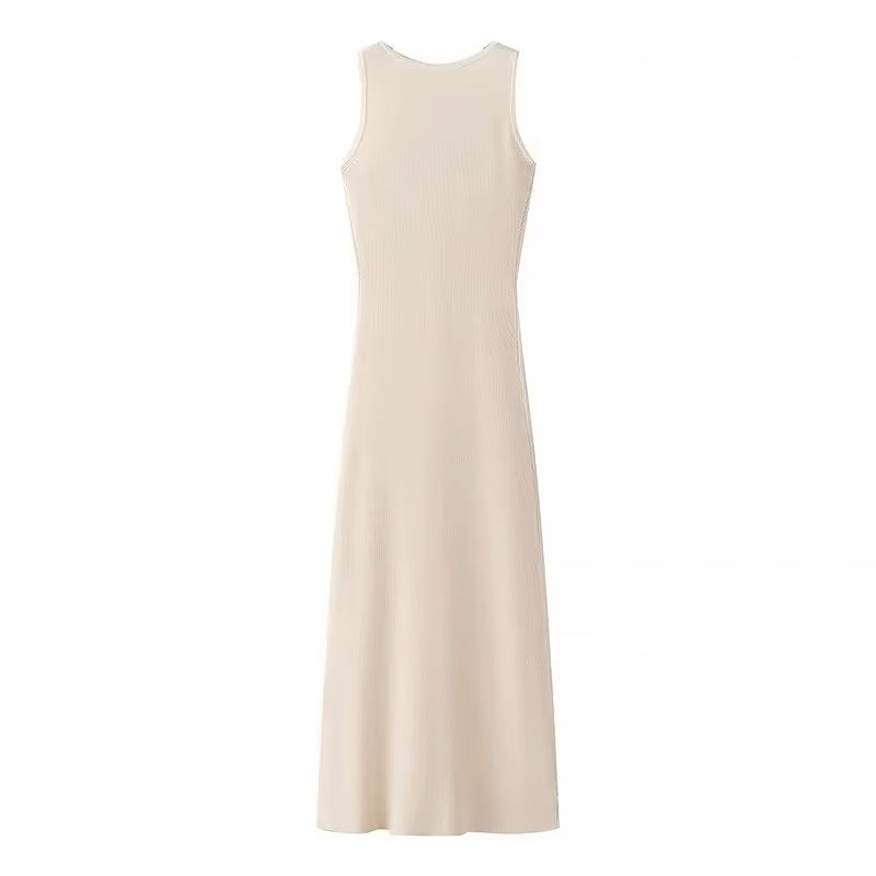 Ventura Beige Button Closure Single-Breasted Knitted Midi Dress