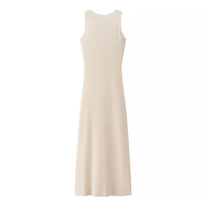 Ventura Beige Button Closure Single-Breasted Knitted Midi Dress