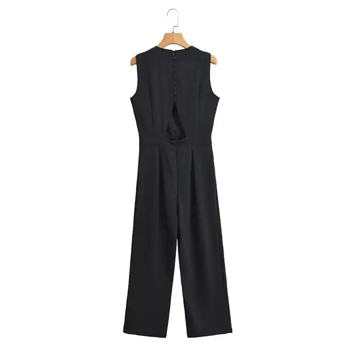 Alika Black Crew Neck Back Zipper Sleeveless Casual Jumpsuit
