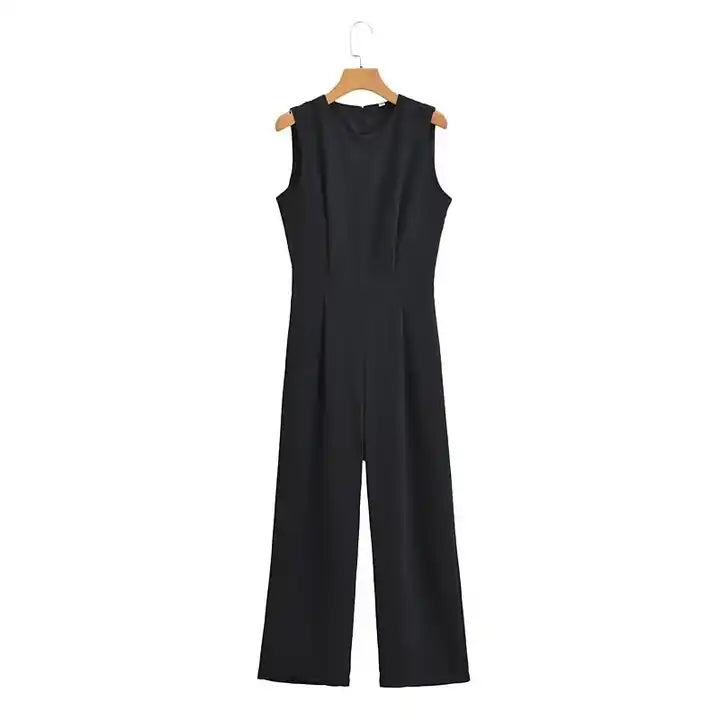 Alika Black Crew Neck Back Zipper Sleeveless Casual Jumpsuit