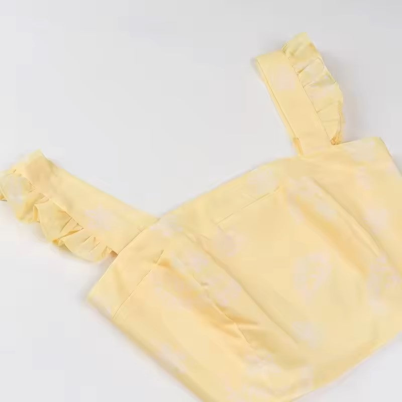 Ellerslee Pastel Yellow Autumn Print Chiffon Top Midi Skirt Set