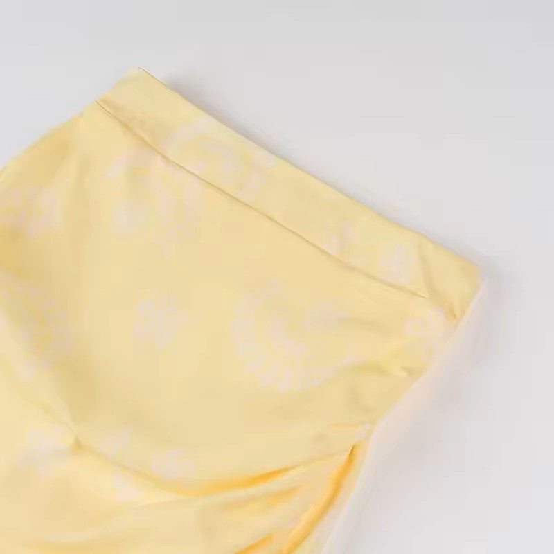 Ellerslee Pastel Yellow Autumn Print Chiffon Top Midi Skirt Set