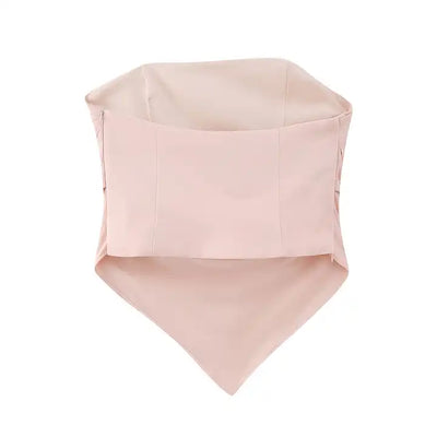 Kreshya Pink Asymmetrical Neckline Pleated Side Zipper Tube Top