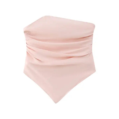 Kreshya Pink Asymmetrical Neckline Pleated Side Zipper Tube Top