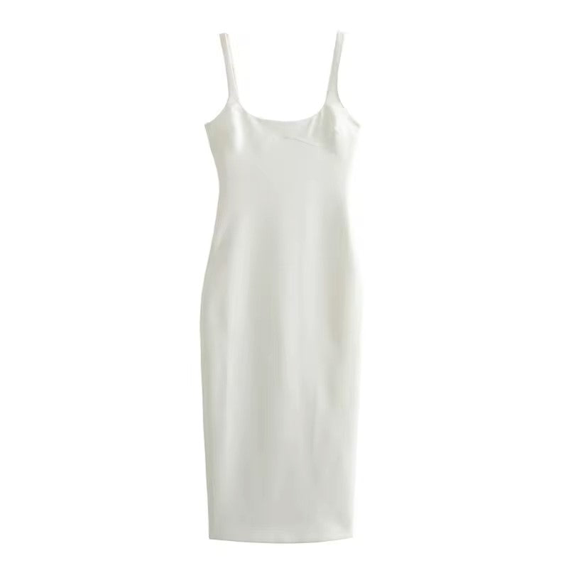 Quinta White Bodycon Sleeveless Back Slit Midi Dress
