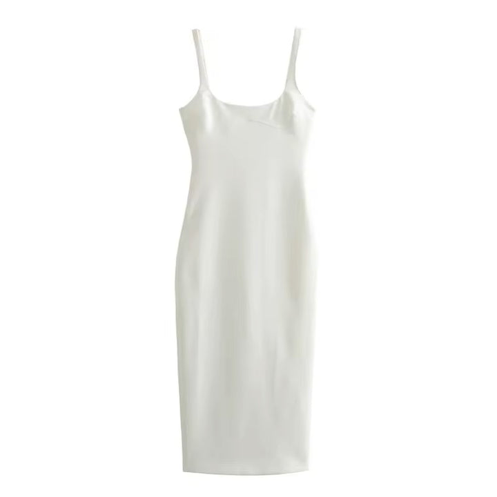 Quinta White Bodycon Sleeveless Back Slit Midi Dress