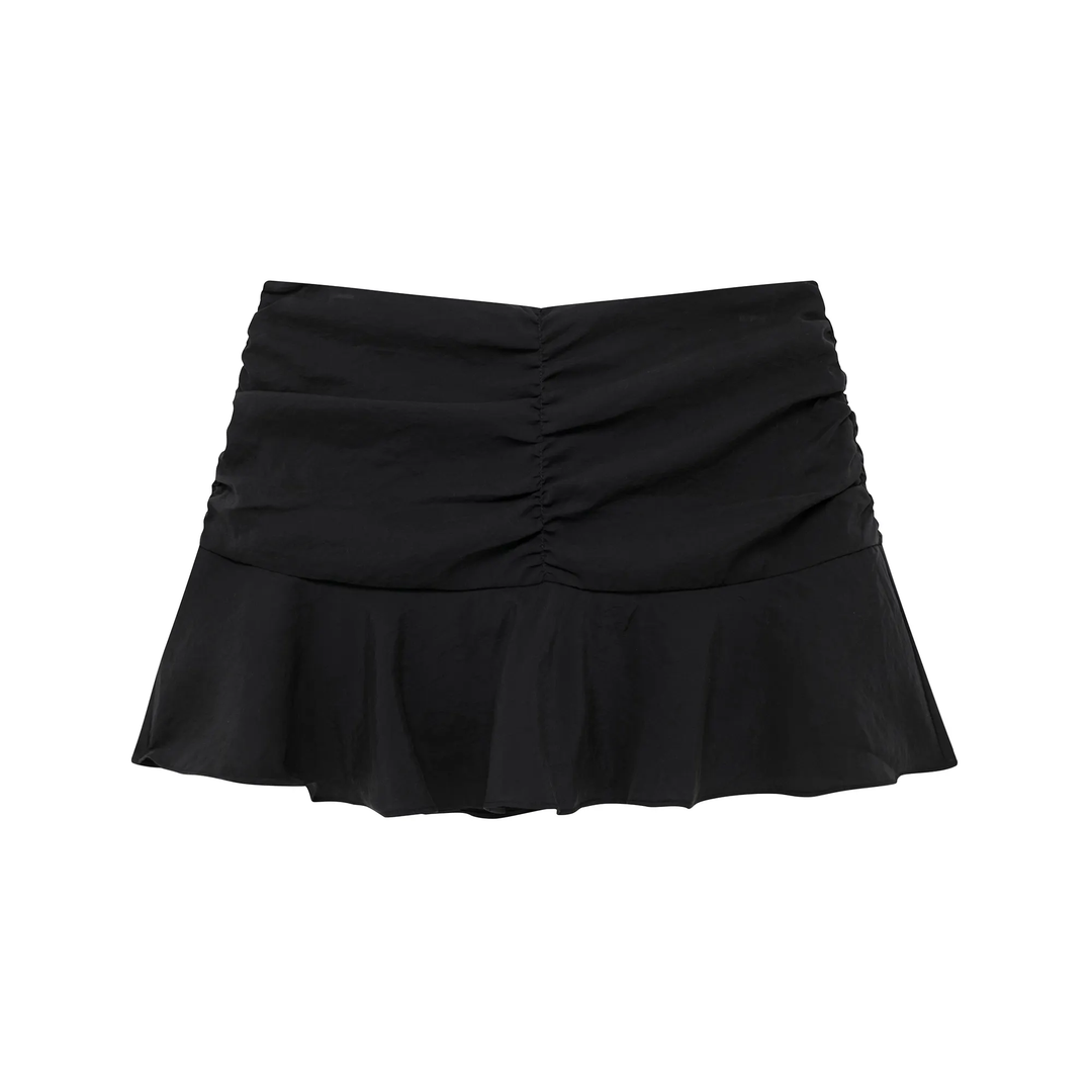 Tasmin Black Pleated Zipper Fly Mini Skirt