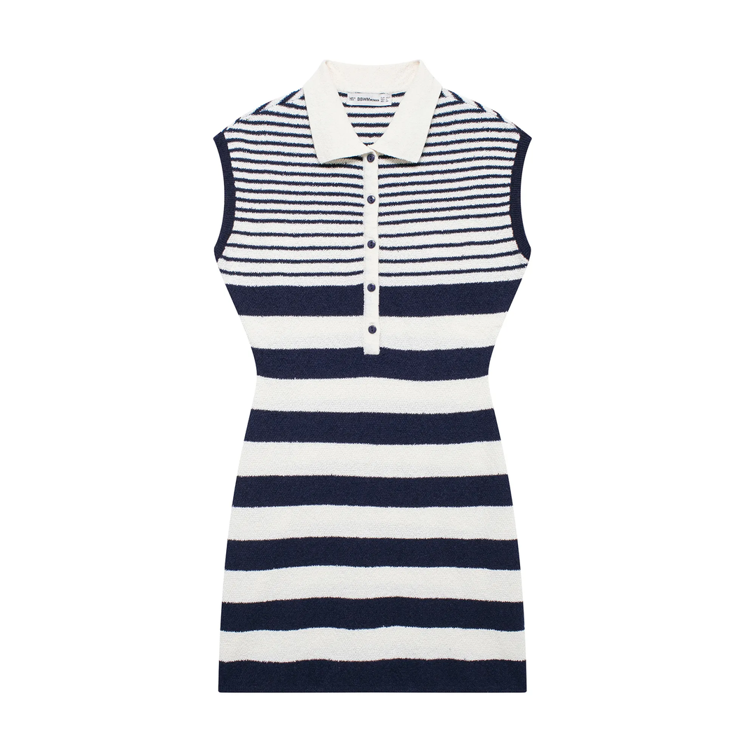 Kagome Blue And White Knit Stripped Mini Dress