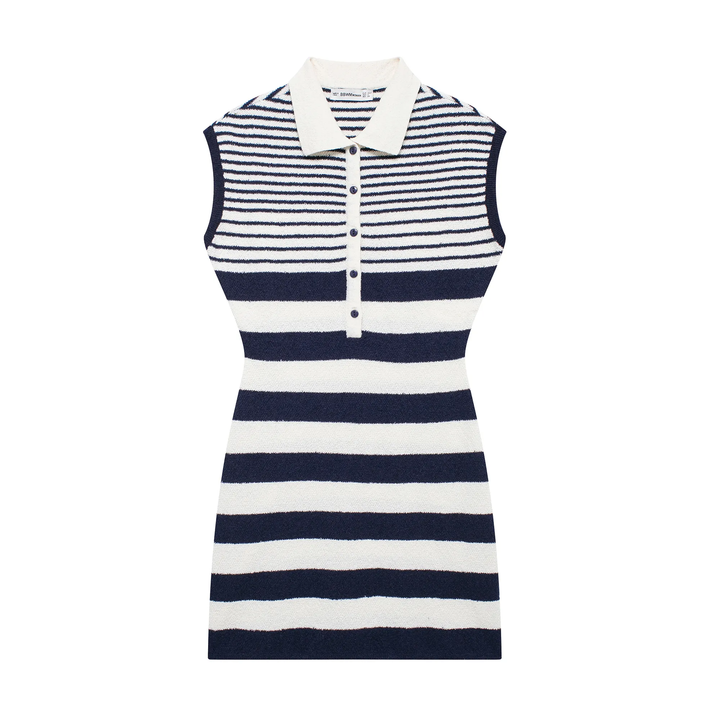 Kagome Blue And White Knit Stripped Mini Dress