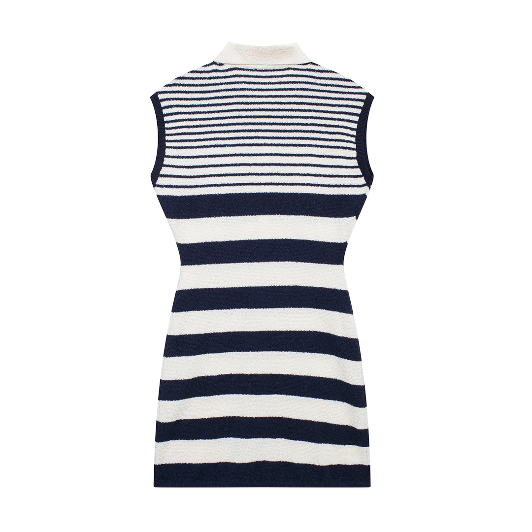 Kagome Blue And White Knit Stripped Mini Dress