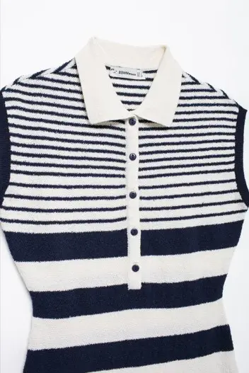 Kagome Blue And White Knit Stripped Mini Dress