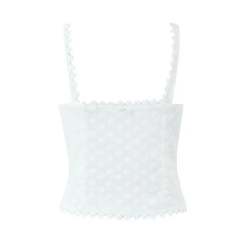Abbot White Floral Embroidery Button Closure Tank Top Mini Skirt Two Pieces Set