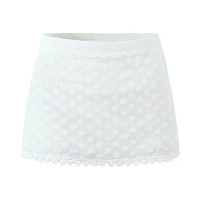 Abbot White Floral Embroidery Button Closure Tank Top Mini Skirt Two Pieces Set