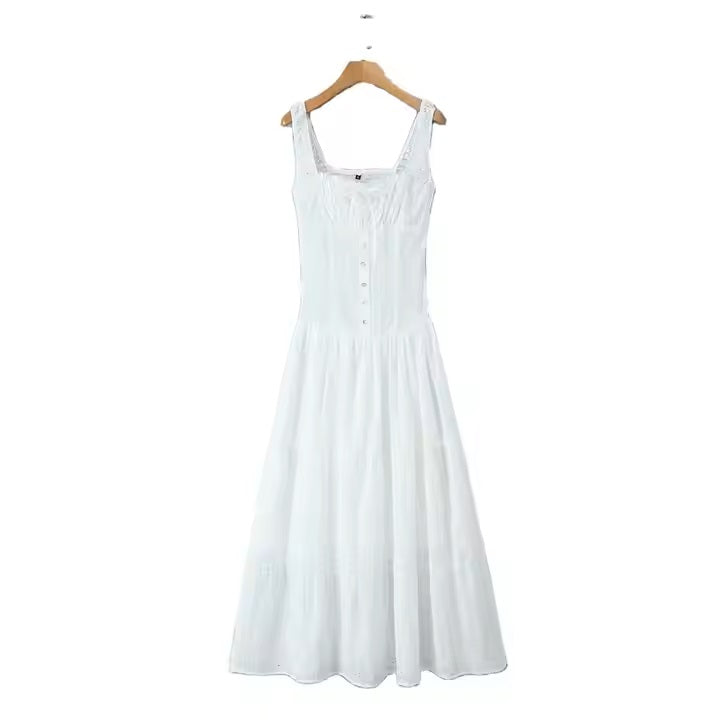 Calloway White Floral Eyelet Front Lace Up Midi Dress