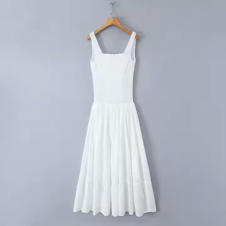 Calloway White Floral Eyelet Front Lace Up Midi Dress