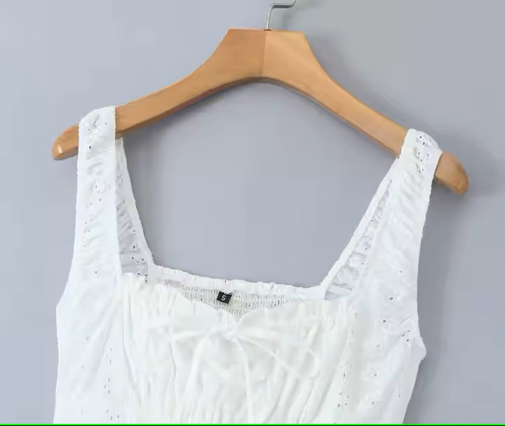Calloway White Floral Eyelet Front Lace Up Midi Dress