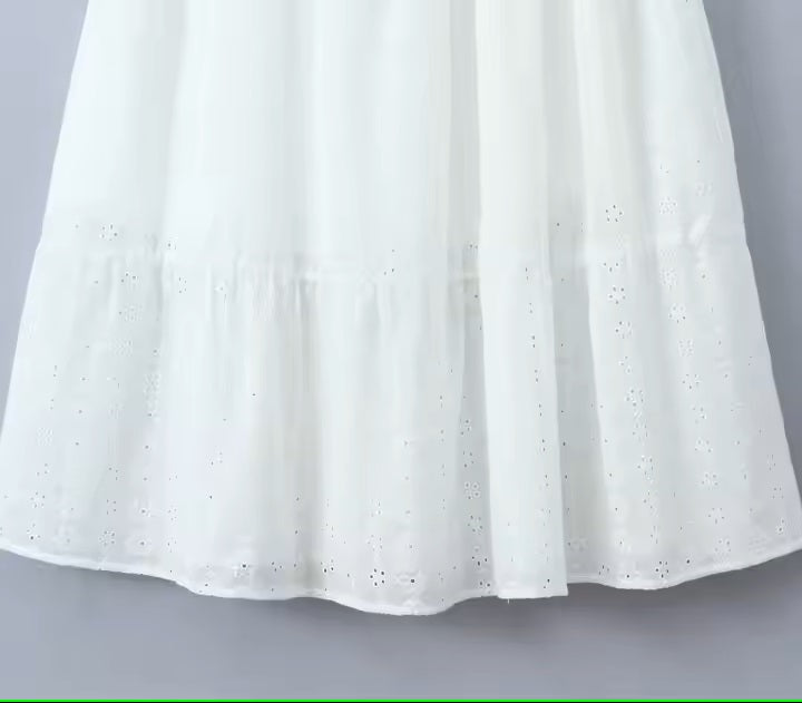 Calloway White Floral Eyelet Front Lace Up Midi Dress