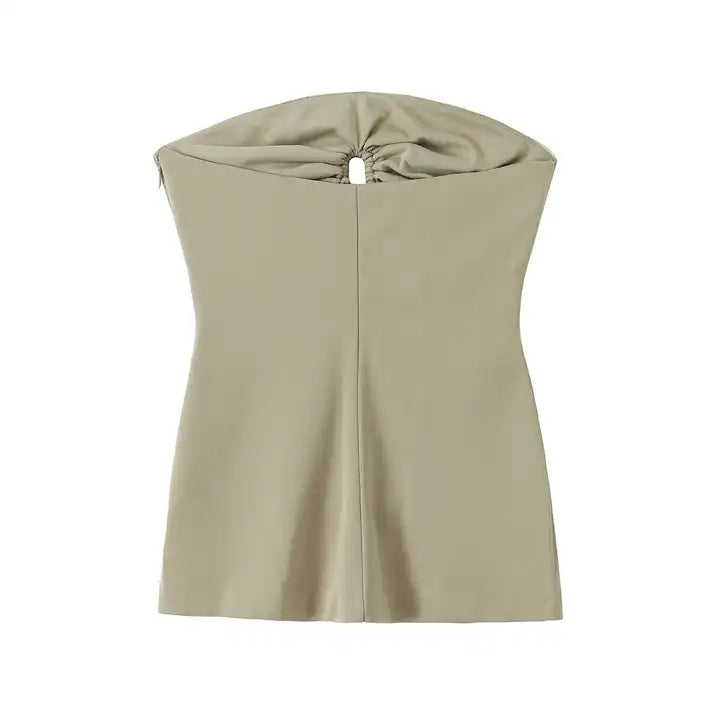 Jeune Sage Ruched Hollow Out Underbust Side Zipper Tube Top