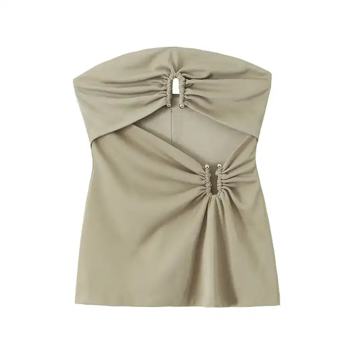 Jeune Sage Ruched Hollow Out Underbust Side Zipper Tube Top