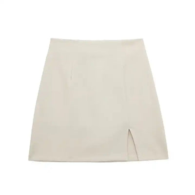 Laurice Beige Front Slit Back Zipper Casual Skirt