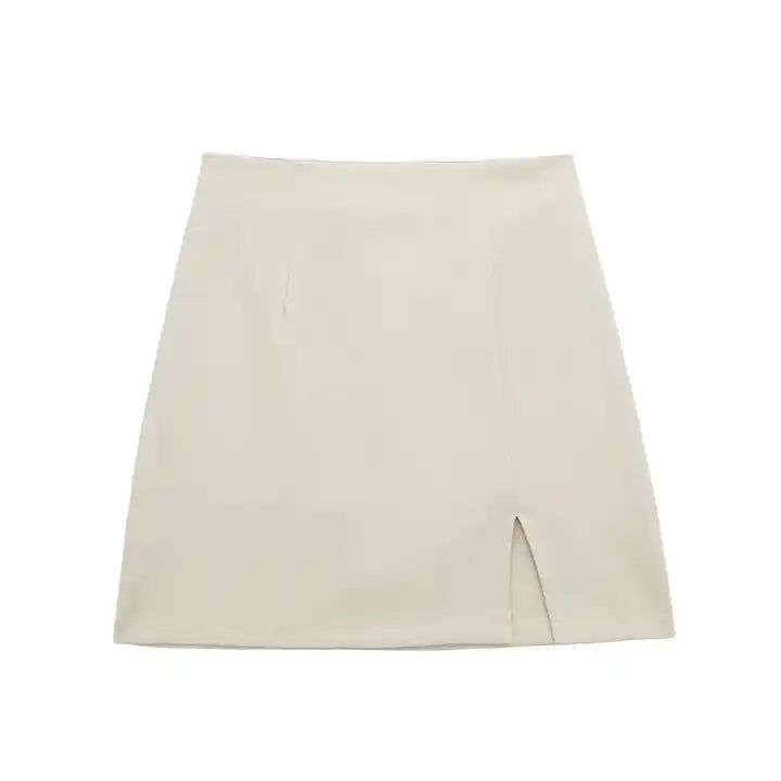 Laurice Beige Front Slit Back Zipper Casual Skirt