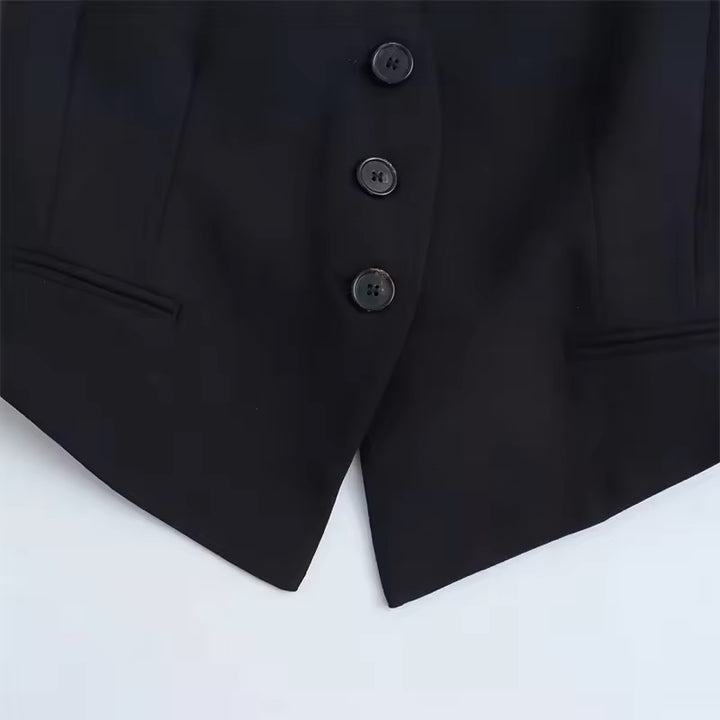 Xylina Black Back Hollow Out Buttons up Halter Vest