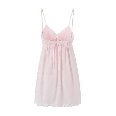 Sofithia Pastel Pink Lace V Neckline Adjustable Strap Sleeveless Mini Dress