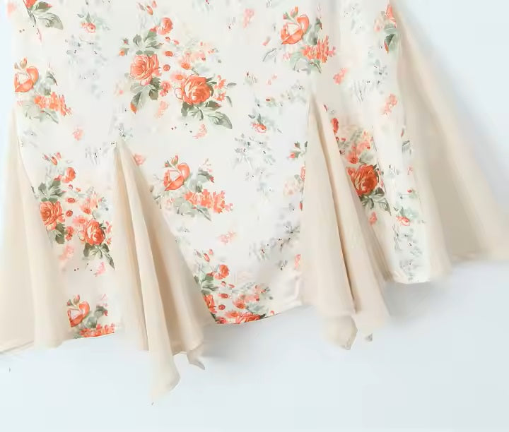 Sybil Beige Floral Print V-Neck Mini Dress