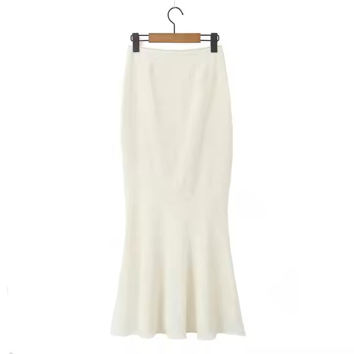 Epiphany Beige Front Lace up Rutched Bust Tank Top Mermaid Midi Skirt 2 Piece Set