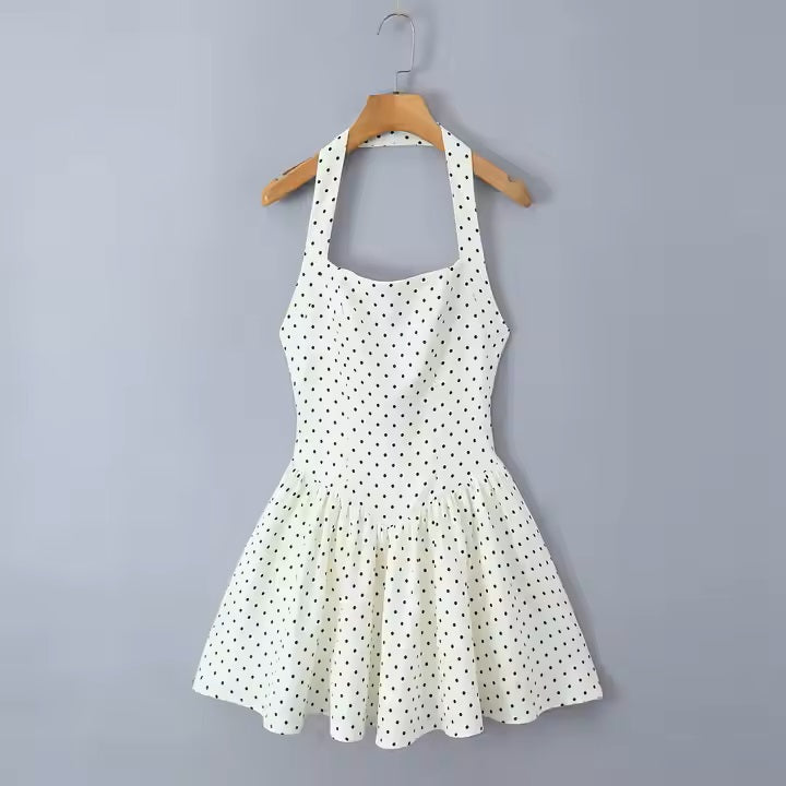 Larkin White Polka Dot Print Halter Mini Dress
