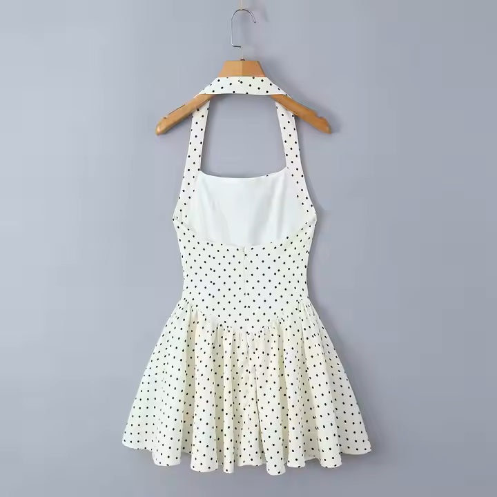Larkin White Polka Dot Print Halter Mini Dress