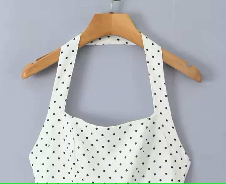 Larkin White Polka Dot Print Halter Mini Dress